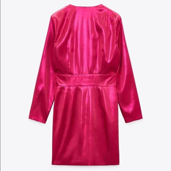 ZARA BLOGGER FAVORITE LAMINATED MINI DRESS FUCHSIA - Picture 13 of 14